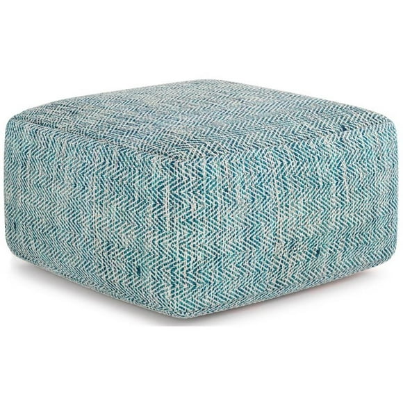 Bowery Hill Boho Square Pouf in Patterned Teal Melange Cotton
