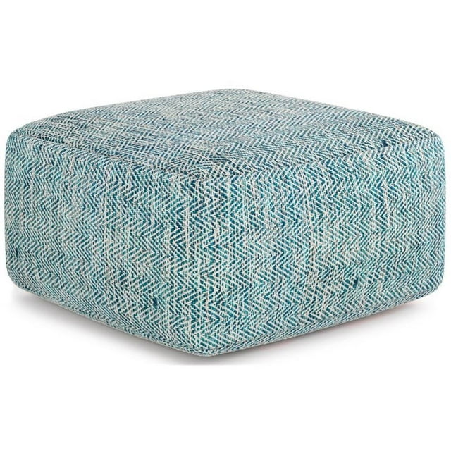 Bowery Hill Boho Square Pouf in Patterned Teal Melange Cotton