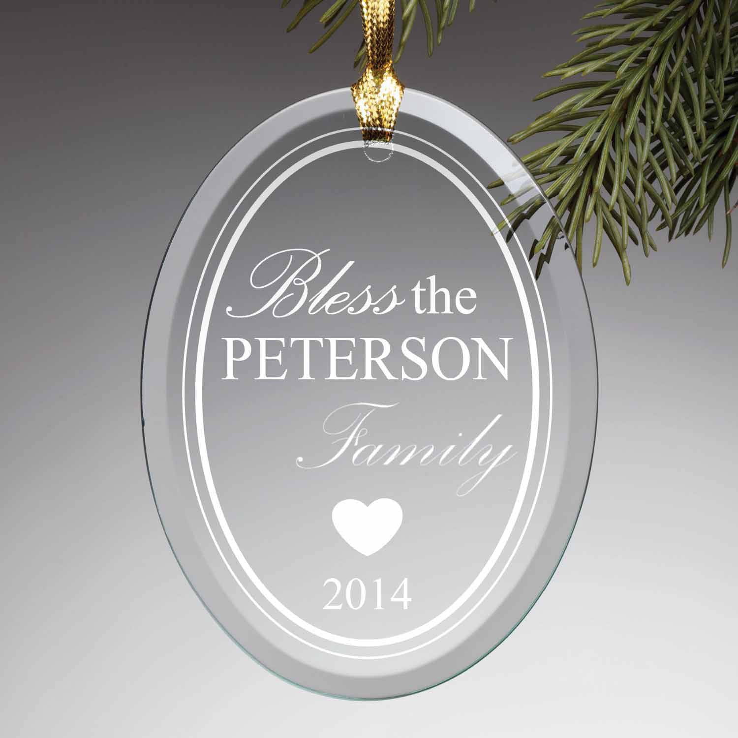 Personalized Bless Our Family Glass Ornament