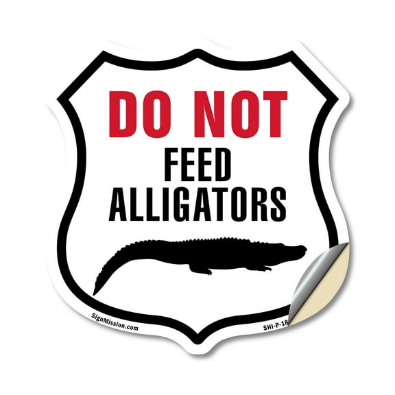 Do Not Feed Alligators (2 Pack) 18 inch X 18 inch Shield Shaped Heavy Duty 3.2 mil Vinyl Decals Weather Resistant Made in the USA