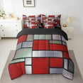 thumbnail image 3 of Manfei Modern Patchwork Geometric 7-Piece Twin Bedding Sets,Minimalist Buffalo Checkered Bedding Comforter Set,Red Gray Sheet Sets For Teens,Luxury Bedroom Decor Reversible, 3 of 9