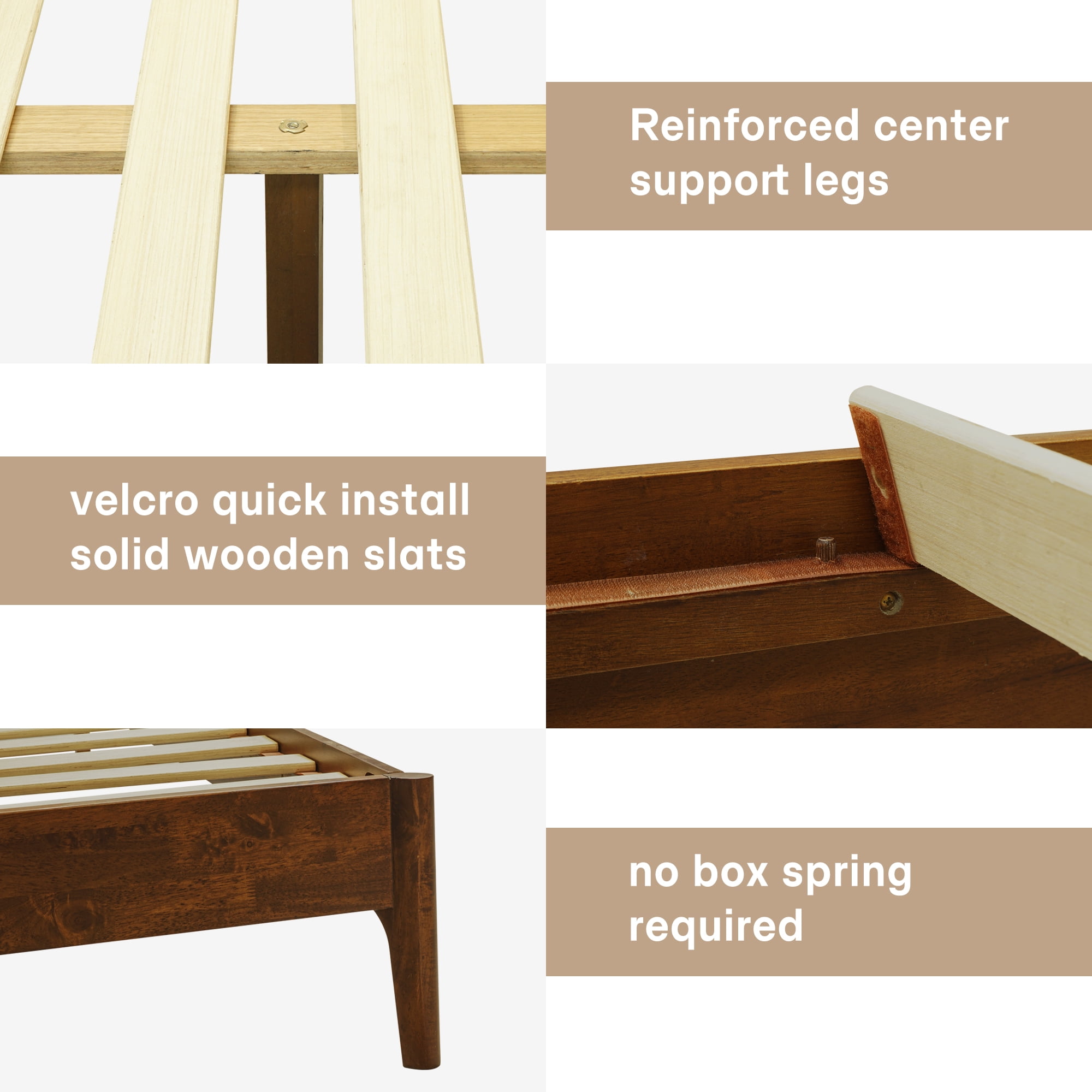Acacia Haven King Size Bed Frame and Headboard Solid Wood Platform Bed, King Bed Frame 800 lbs Capacity, Scandinavian Signature Wood Bed Compatible with All Mattresses, Walnut