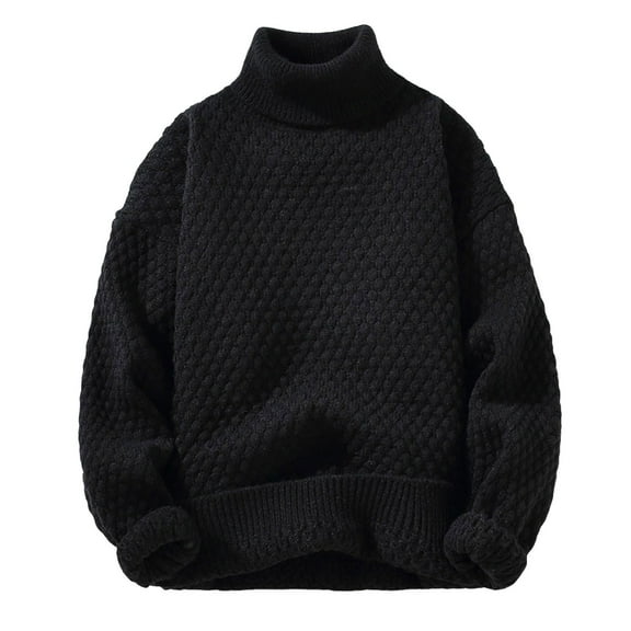 VNKIDY Men's Sweater Coat Autumn Winter Oversized Solid Color Textured Turtleneck Sweater Long Sleeve Soft Thermal Fabric Loose Fit Jumper For Cold Weather Daily Wear Soft Knitwear