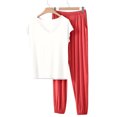 thumbnail image 4 of Juslio Womens Pajamas Solid Fashion Modal V-Neck Tops and Pants Homewear 2 Piece Matching Pajamas Sets 2XL, 4 of 6