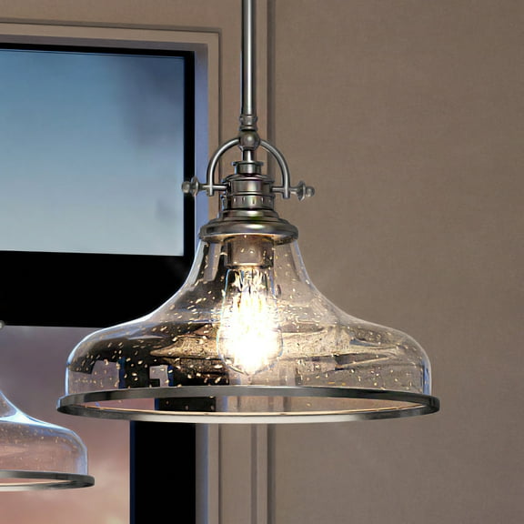 Luxury Traditional Indoor Pendant, 10.75''H x 13.50''W, with Classic Style Elements, Vintage Design, Brushed Nickel Finish and Clear Seeded Glass, UQL3665