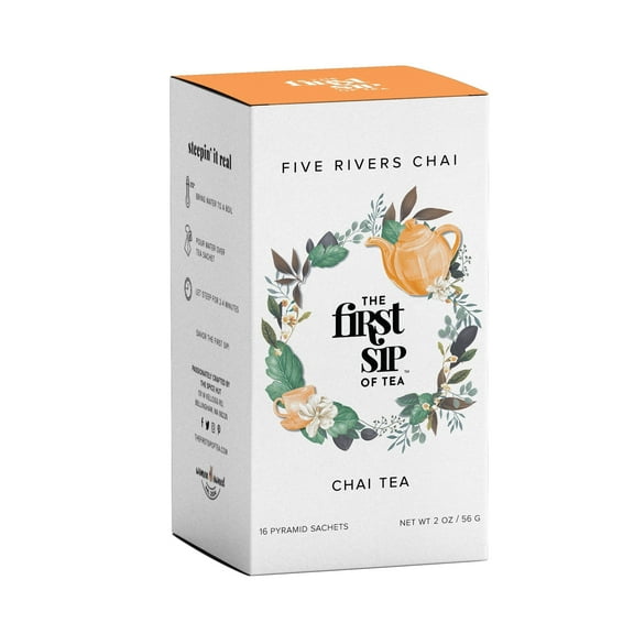 Spice Hut - Five Rivers Chai Black Tea, Unsweetened Indian Spiced Tea with Cardamom and Ginger - 16 Tea Bags