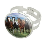 Horses Running Wild Silver Plated Adjustable Novelty Ring