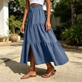 thumbnail image 4 of Gamivast Skirts for Women High Waisted Tiered Maxi Skirt Drawstring Long Skirt Flowy Skirt with Slit Casual Skirt for Beach Vacation Resort Travel Wear Blue L, 4 of 6