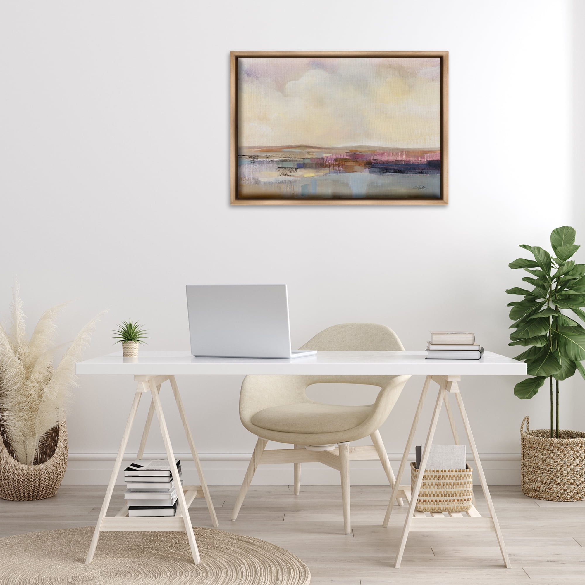 Stupell Industries Billowing Clouds Abstraction Landscape & Nature Painting Brown Floater Framed Canvas Art Print Wall Art, 31 x 21