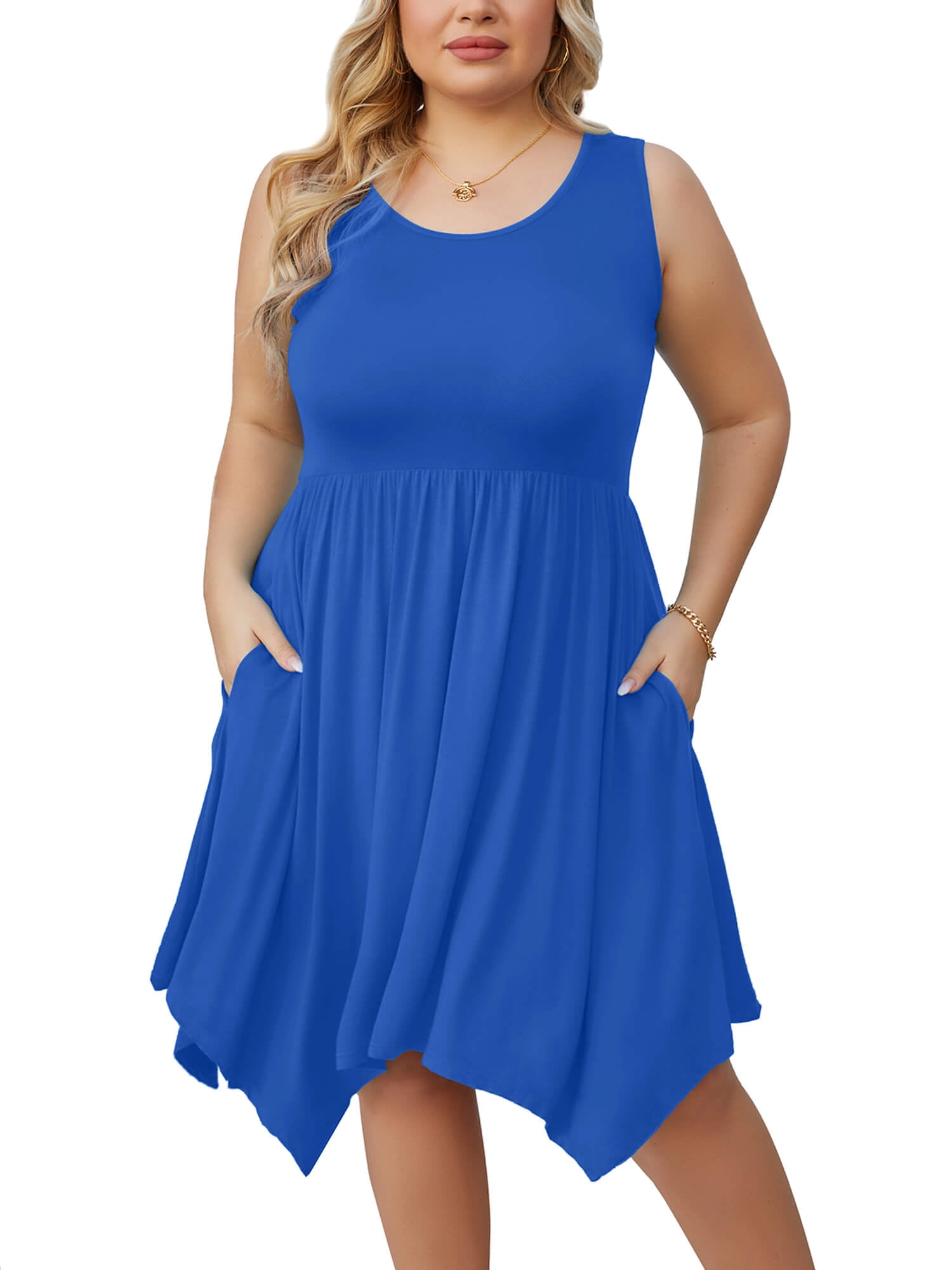 SHOWMALL Women Plus Size Dress Sleeveless Summer Dress Irregular Hem ...