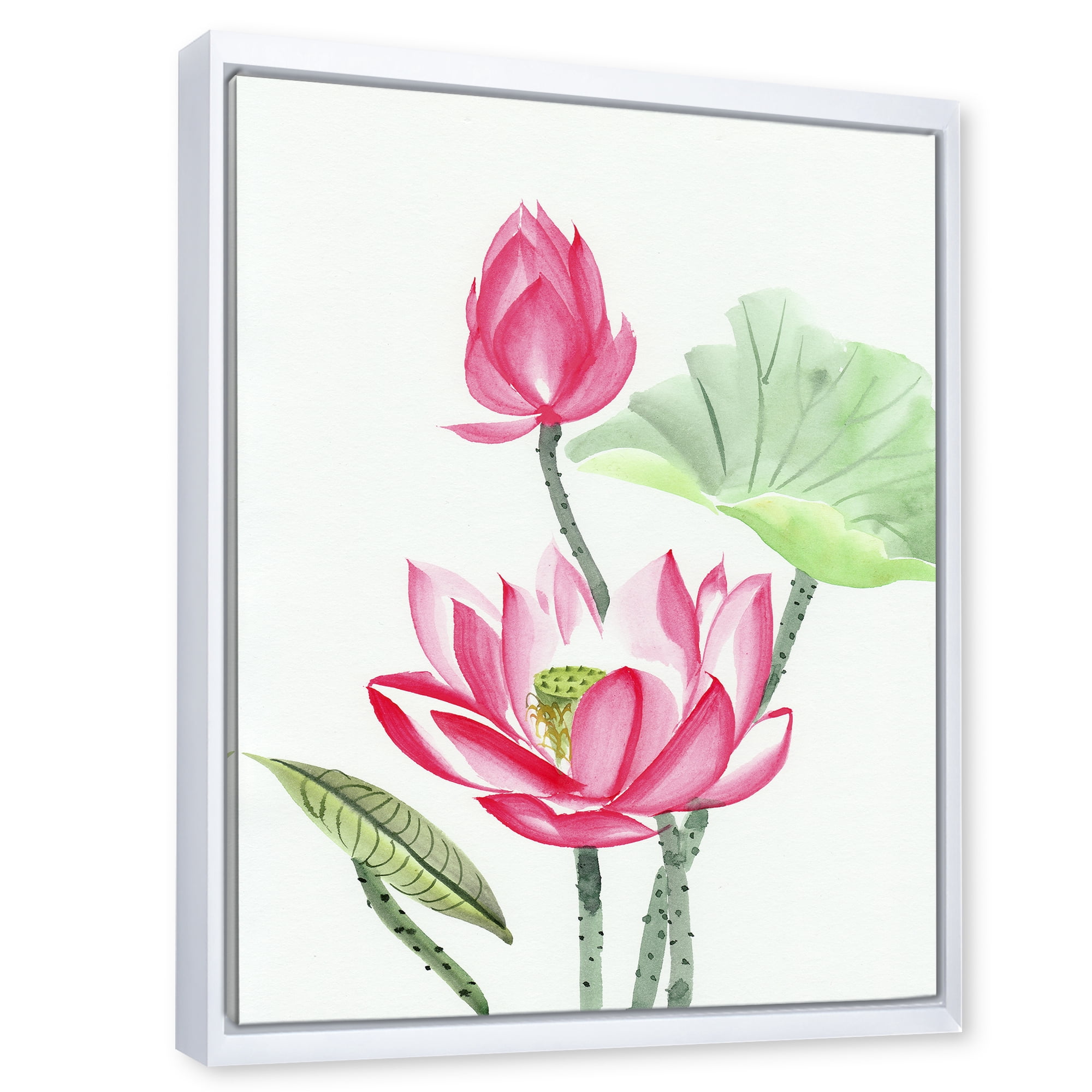Designart 'Ancient Pink Lotus Flower' Traditional Framed Canvas Wall Art Print