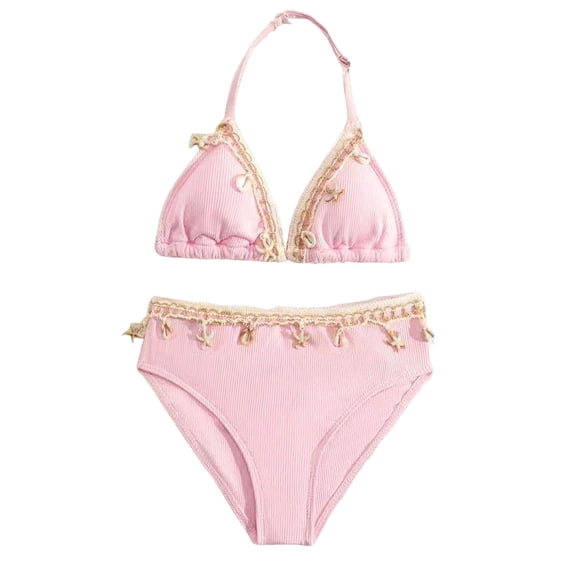 XZNPDUCQ Girls Two Piece Swimsuit Set Comfortable And Breathable Stylish Two Piece Design With Adjustable Shoulder Straps Swimming Suit For Girls 11-12 Years Pink