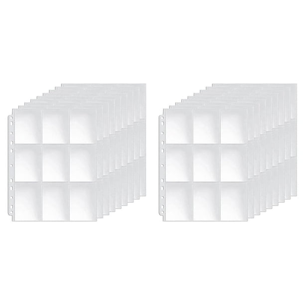 100X Bolsillos de Doble Cara Páginas de Tarjetas de Intercambio Fundas de Plástico Transparente de 9 Bolsillos Protectores de Tarjetas de Juego para Carpetas de 3 Anillas