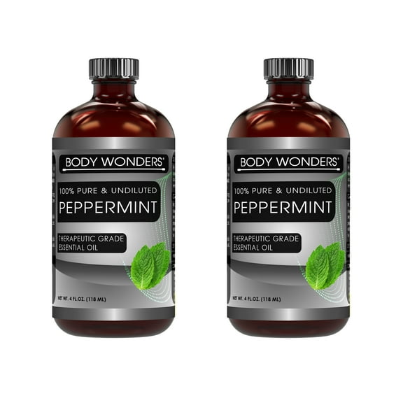 Body Wonders 100% Pure Peppermint Essential Oil (Mentha Piperita) 4 Fl oz | Made in USA | Pack of 2