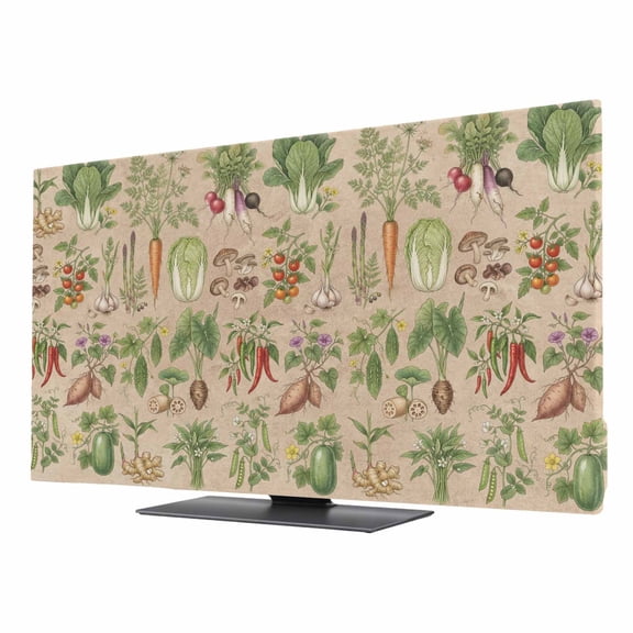 Indoor TV Cover 40 Inch, Rustic Vegetable Garden Elastic Monitor Dust Covers for Television, Desktop Computer Vintage Farmhouse Plants Beige Dustproof Fitted TV Cover for Inside 34.9"L x 19.6"H