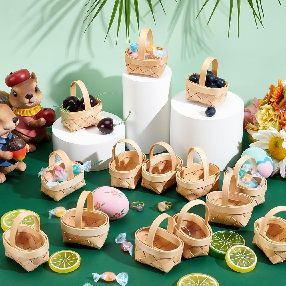 40 Pack Mini Weaving Baskets with Handles Farmhouse Small Basket Farmhouse Flower Containers for Picnic Wedding Party Favors Tree
