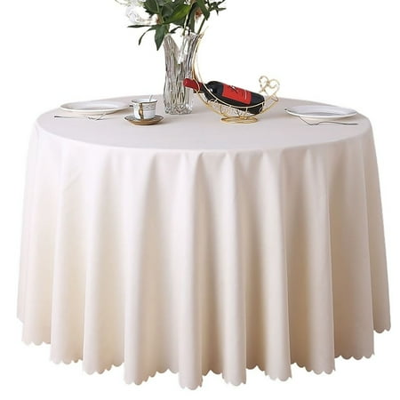 

2 Pack Round Tablecloth Solid Color Polyester Circle Table Protector Washable No Pilling Table Cover For Hotel Wedding Party Banquet Business-Beige-3.8m