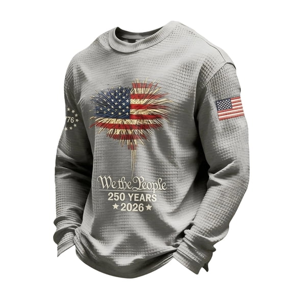 WAYUTE Mens 250 Anniversary USA Shirt National Flag Colors Printed Long Sleeve Casual Top Sports Outdoor Activities 4th of July T Shirt