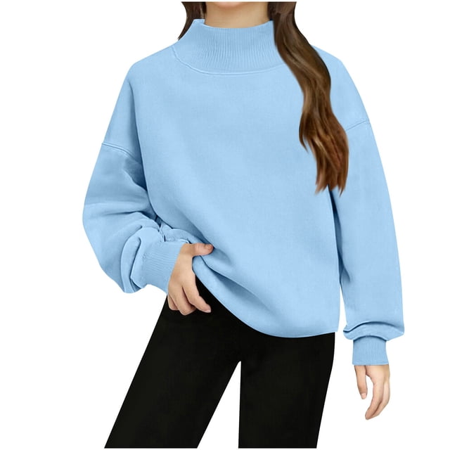 Sudadera con capucha de manga larga para niña, color liso, con abertura en el bajo y cierre de hebilla, de poliéster, talla mediana y grande