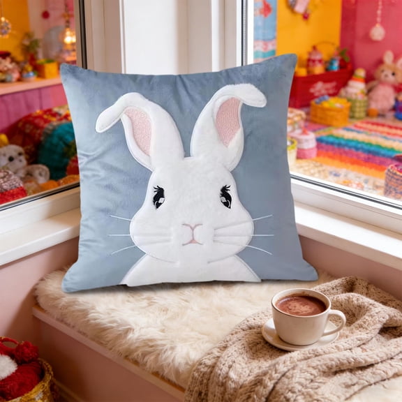Easter Pillow Covers 18x18 Set of 2 Cute Bunny Rabbit Easter Themed Print Decorative Outdoor Throw Pillows Spring Decorations Holiday Cushion Covers Rustic Decor for Couch Sofa Bed