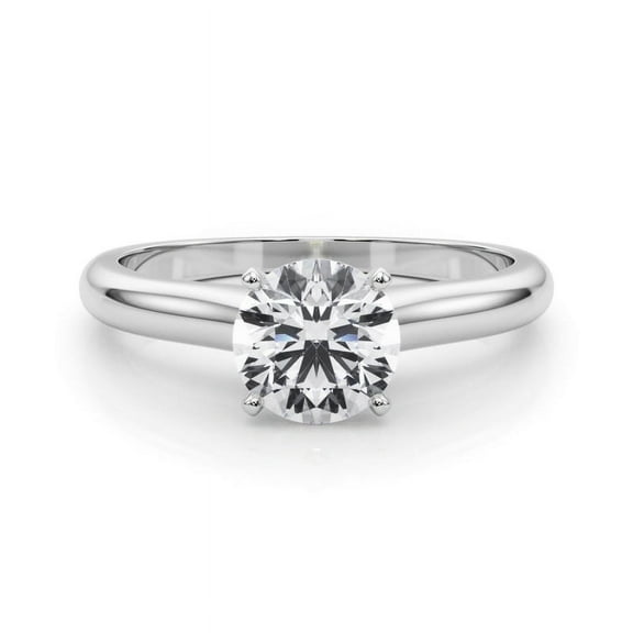 Empire Jewel Brilliant 1.5 Ct Round Cut Lab Created VVS1/D Diamond Ring - Stamped 14K White Gold Plated Simple Engagement Band - Solitaire Jewelry for Women