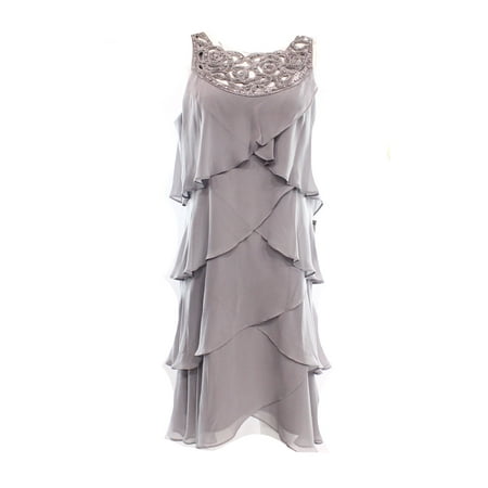 S.L. Fashions NEW Gray Women's Size 6 Tiered Embellished Cutout Dress $99 #001