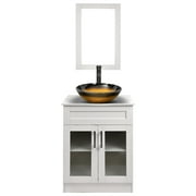 PULUOMIS 24 Inch White Wood Bathroom Vanity and Sink Combo with Mirror and Water Saving Chrome Faucet Counter Top Floor Cabinet
