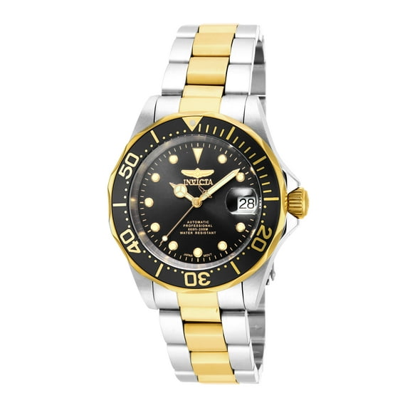 Invicta Men's Pro Diver Gold-Tone Steel Bracelet & Case Automatic Black Dial Analog Watch 17043