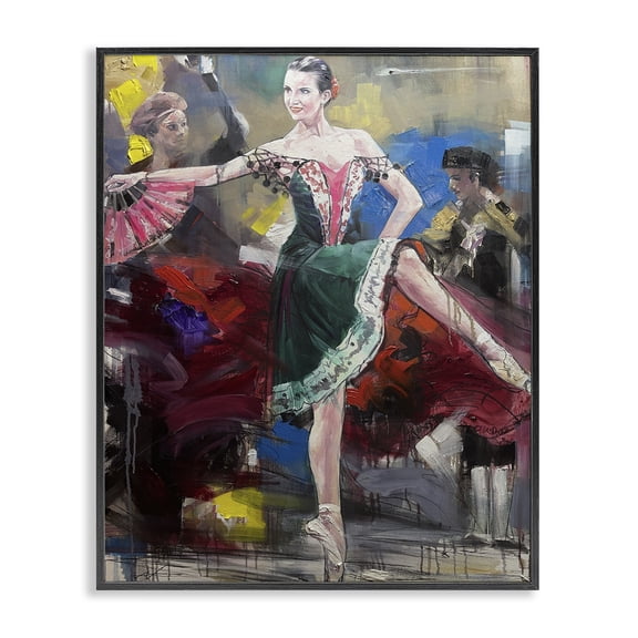 Stupell Industries Classic Ballerina on Stage People Painting Black Framed Art Print Wall Art, 11 x 14