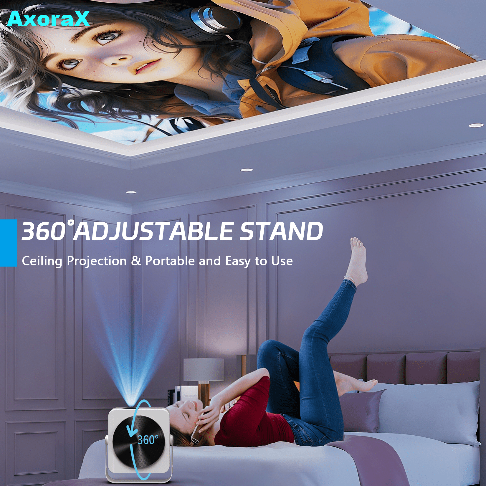 Mini Projector with WiFi and Bluetooth,4K Support Native 1080P Portable Outdoor Movie Projector,400 ANSI Projector with Dual Band WIFI6 5G 2.4G,Auto Focus/Keystone,50''-200'' Screen Video Projector