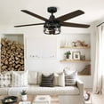 thumbnail image 2 of Parrot Uncle 52 Inch Industrial Ceiling Fan with Lights and Remote, Matte Black Cage Ceiling Fan, 5 Reversible Blades, Farmhouse Ceiling Fan for Indoor, 2 of 10