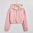 thumbnail image 5 of Women'S Fashion Cropped Shacket Drawstring Hooded Zip Up Corduroy Jackets Casual Plaid Long Sleeve Short Jackets Coat, 5 of 7