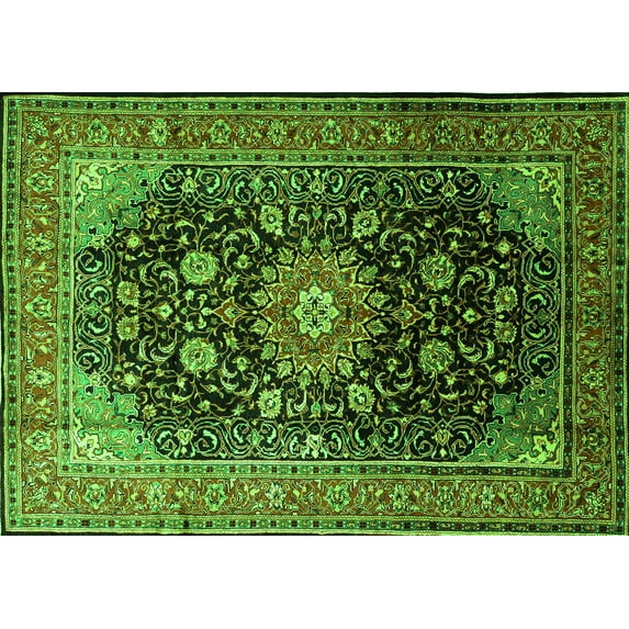 Ahgly Company Indoor Rectangle Medallion Green Traditional Area Rugs, 7' x 10'