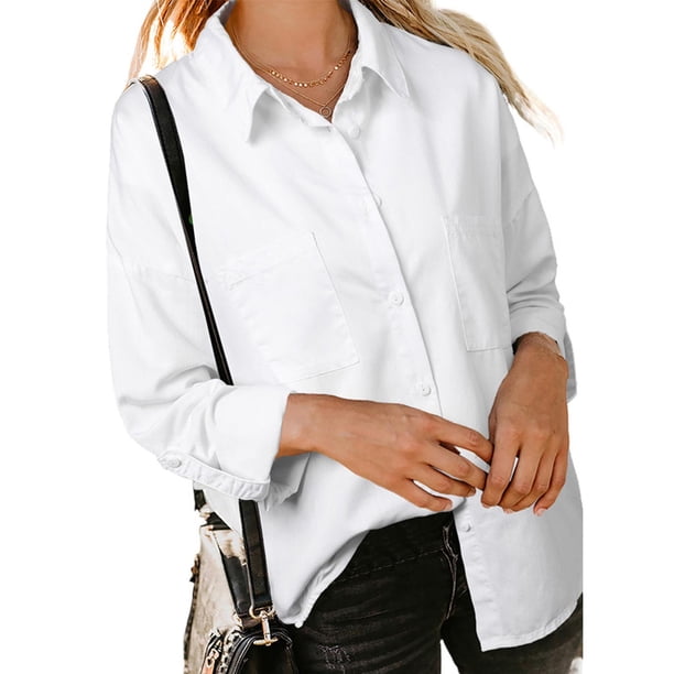 ICHUANYI Clearance Women's Fashion Winter Single Breasted Cardigan Solid Color Shirt Long Sleeve Shirt Tops(White, XL) ICHUANYI WER2023080802779