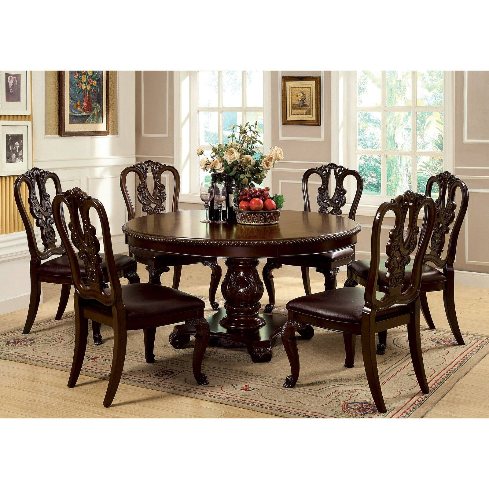 Furniture Of America Berkshire 7 Piece, Round Dining Room Table Sets With Leaf