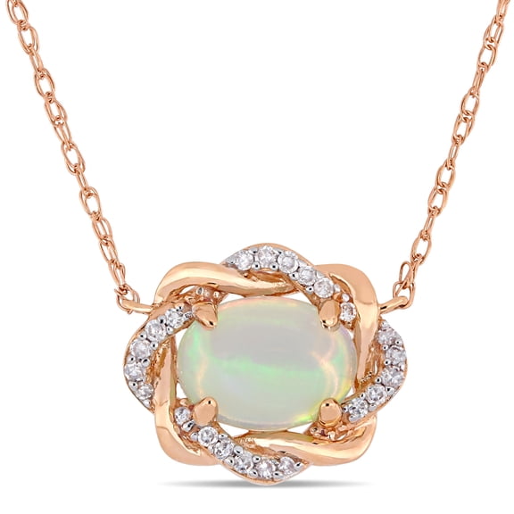 Everly Women's Ethiopian Blue Opal and Diamond 10k Rose Gold Interlaced halo necklace