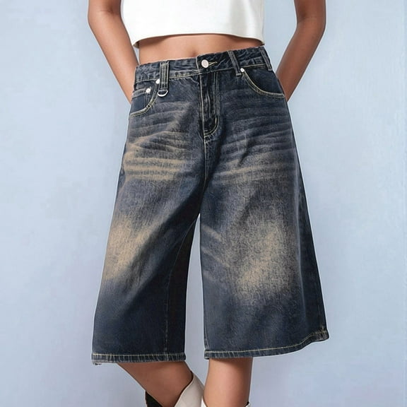 Cropped Jeans for Women Plus Size Casual Loose Fit Jeans Solid Color Comfortable Stretch Outfit Denim Pants Fall 2025 With Pocket