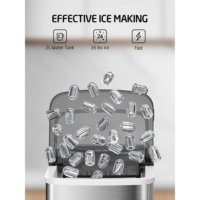 Frigidaire Compact Countertop Ice Maker, Makes 26 Lbs. Of Bullet Shaped Ice  Cubes Per Day, Silver Stainless