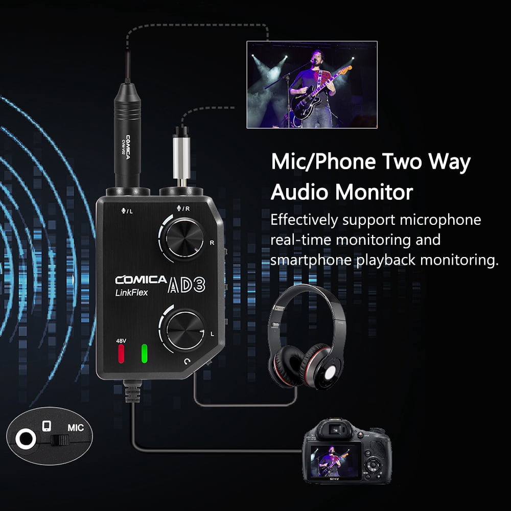 COMICA CoMica LINKFLEX AD3 Audio Preamp Mixer Two-channels Interface XLR 3.5mm 6.35mm-3.5mm Adapter for DSLR Cameras Smartphones