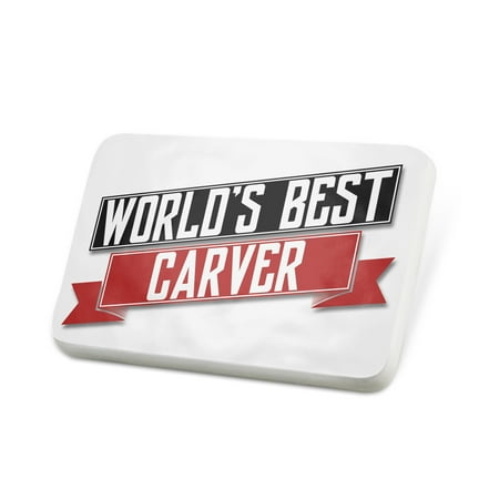 Porcelein Pin Worlds Best Carver Lapel Badge –