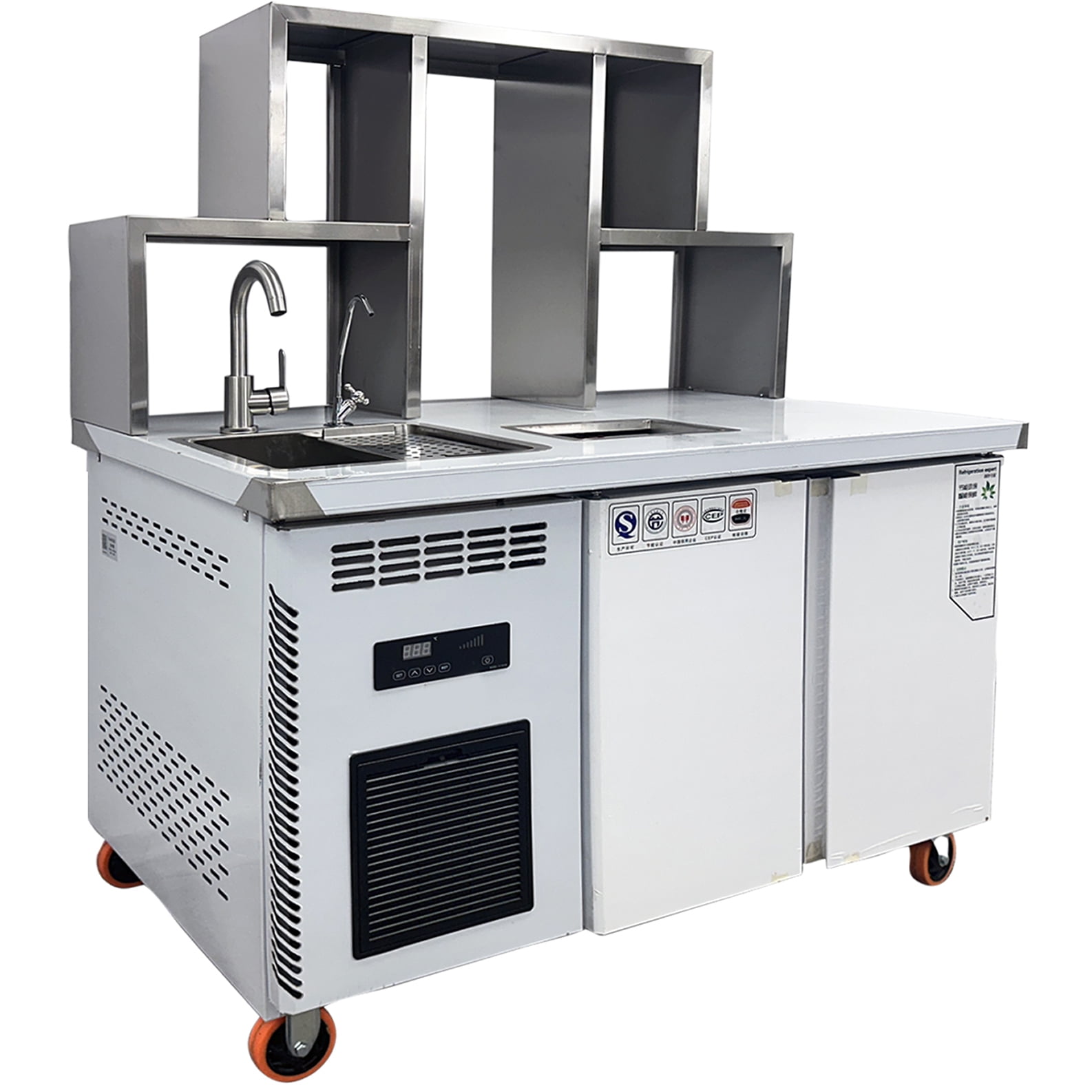 48" Bubble Tea Workstation Refrigerator, Commercial Boba Prep Station with Sink, Cold Well & Undercounter Cooler, 110V Stainless Steel Bar Station