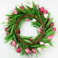 thumbnail image 3 of 16 Inch Tulip Wreath Flower Wreaths for Front Door, Spring Silk Wreath with Green Leaves for Window Wall Wedding Valentines Day Decor, 3 of 7