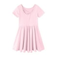 thumbnail image 5 of XXWXYD Girls Twirl Skater Dress Short Sleeve A-Line T-Shirt Dress Elegant Summer School Outfit Stretchy Comfort 4-12 Years, 5 of 6