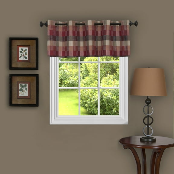 PowerSellerUSA Farmhouse Curtains 10-Grommet Plaid Valance, Kitchen Décor Buffalo Plaid Curtains, Classic Country Plaid Gingham Checkered Design, 58" W x 14" L, Burgundy