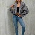 thumbnail image 5 of Delliss Women's Long Sleeve Trendy Winter Faux Fur Crop Jacket Gray L, 5 of 7