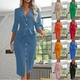 thumbnail image 1 of Gspmoly Robes d'Été pour Femmes, Robe Chemise Décontractée Unie à Revers avec Ceinture Fine pour Femmes, Robes de Soirée pour Femmes Économies, 1 of 6