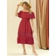 thumbnail image 3 of Vestido maxi de manga corta con cintura alta y hombros descubiertos con encaje y volantes para mujer rojo M Allegra K, 3 of 6