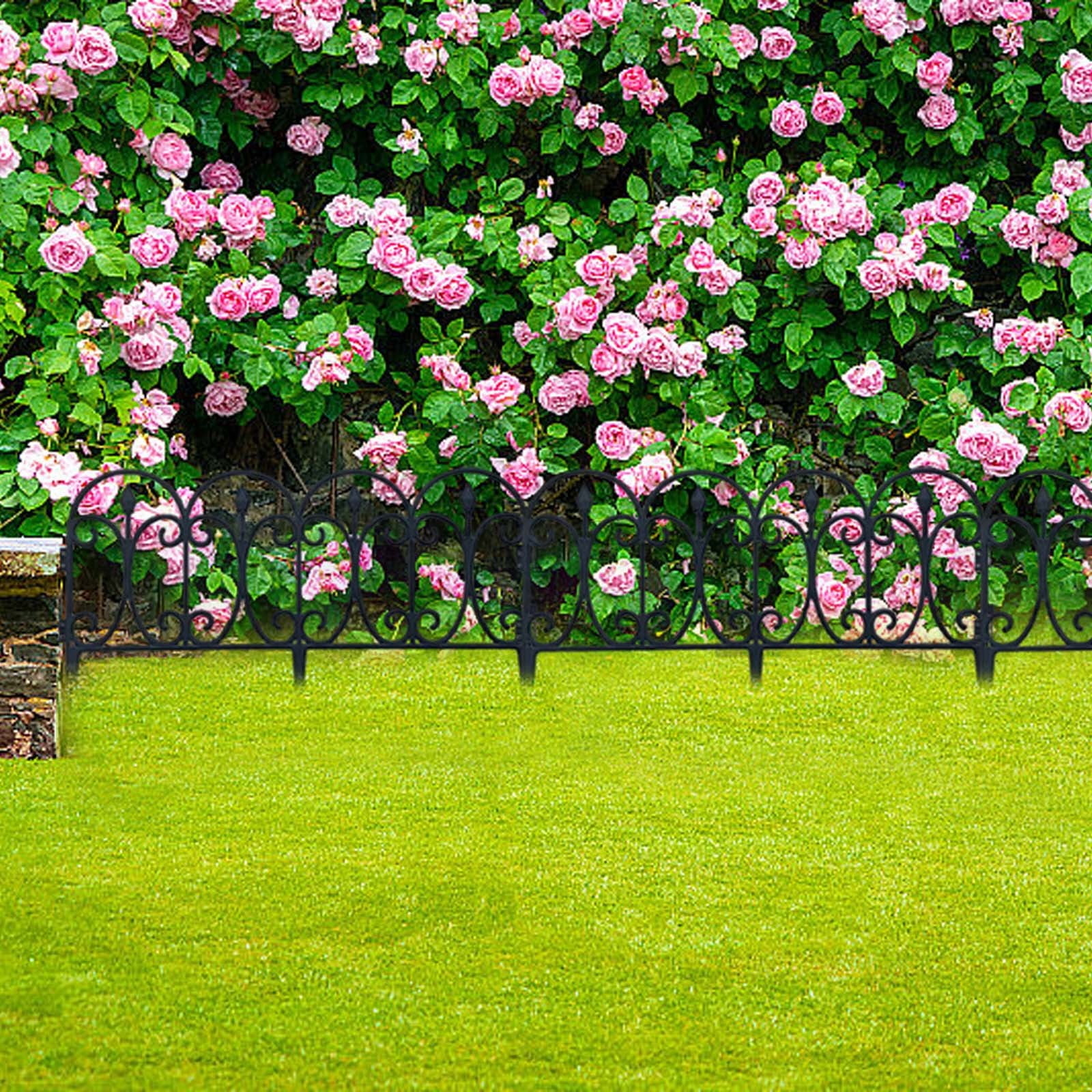 6 Pack Plastic Picket Fence for Garden Edging, Flower Bed Borders, Lawn & Landscape Decor, Easy Assembly Foldable Panels with Ground Spikes, Weather-Resistant