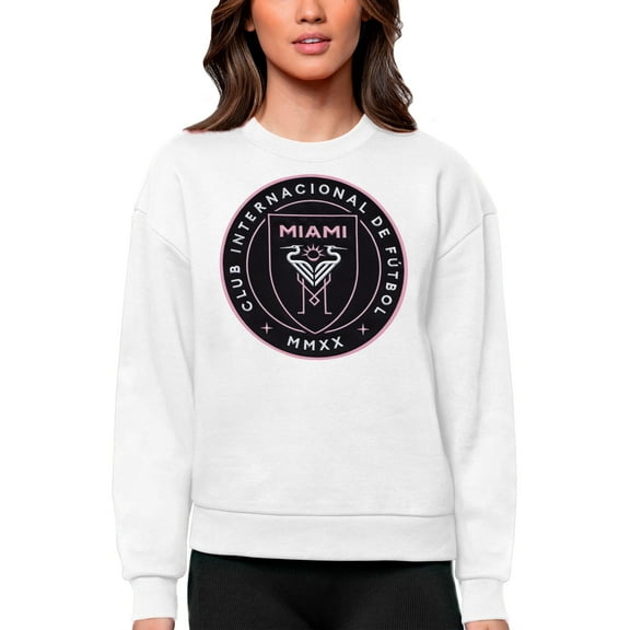 Women's Antigua White Inter Miami CF Team Logo Victory Pullover Sweatshirt