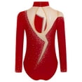 thumbnail image 3 of YiZYiF Kids Girls Sparkly Gymnastics Leotard Long Sleeve Figure Skating Tumbling Dance Bodysuit Top Burgundy 12, 3 of 7